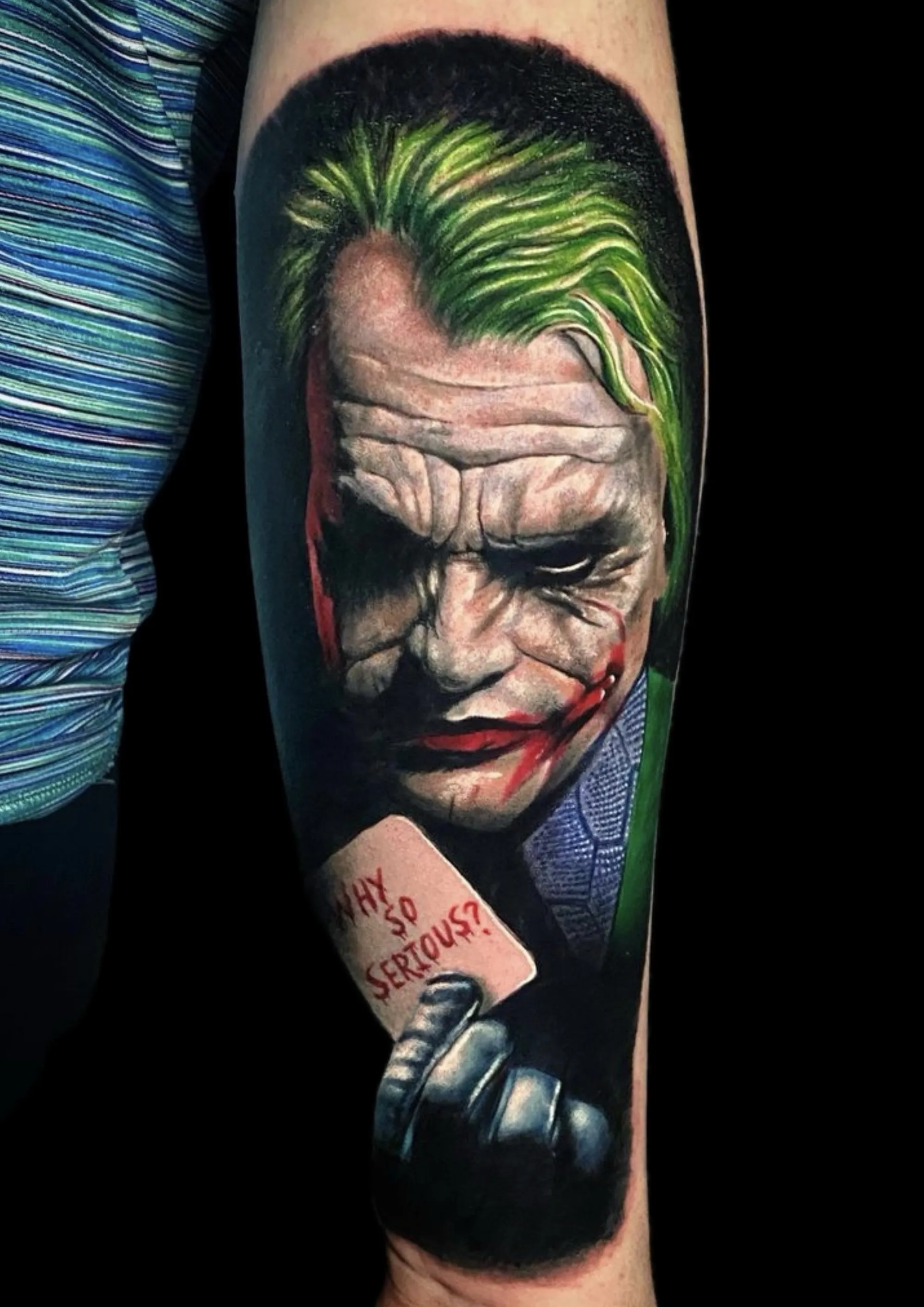 Colour realism Joker portrait tattoo by Antonio Blank, Liverpool